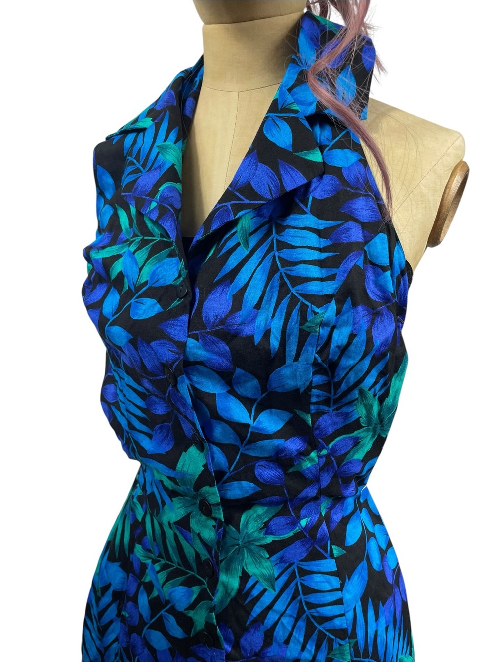 90s Jamie Brooke Tropical Romper Sm Blue Shorts Floral Summer Vacation Island - Picture 2 of 12